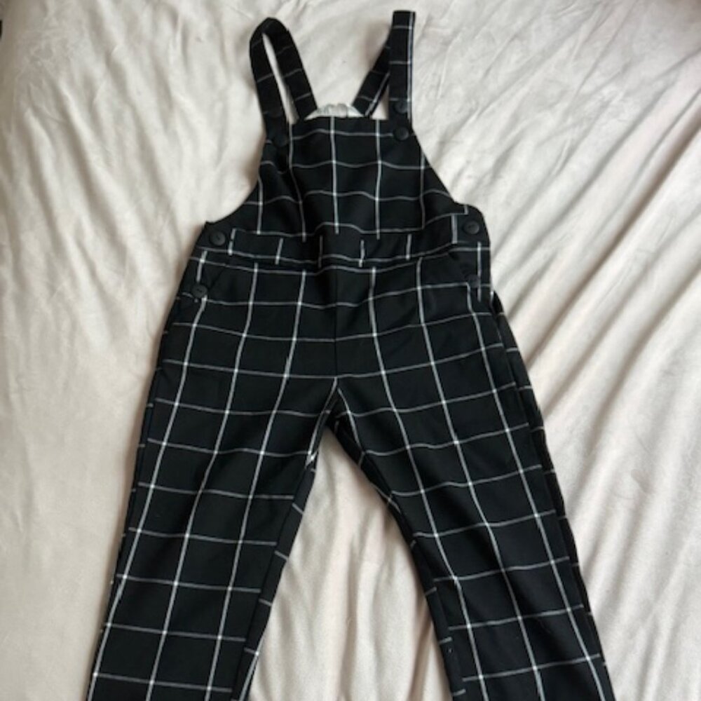 H&M Kids Black Windowpane Overalls – Size 4